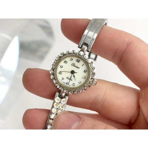 Parmex Silver Toned Vintage Rhinestoned Vintage Wristwatch - 16mm - WORKS! - Picture 4 of 10